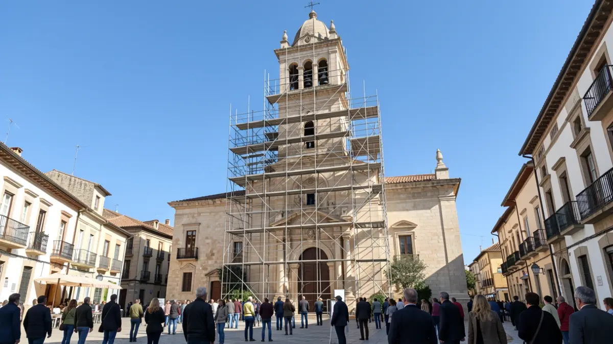 Imatge genèrica de la torre del Fadrí a Castelló amb elements de reparació.