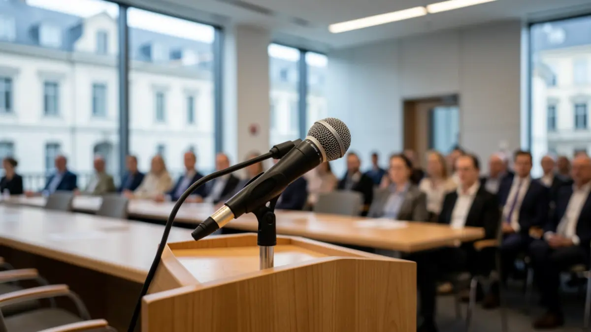 Imagen genérica de un micrófono en una sala de conferencias.