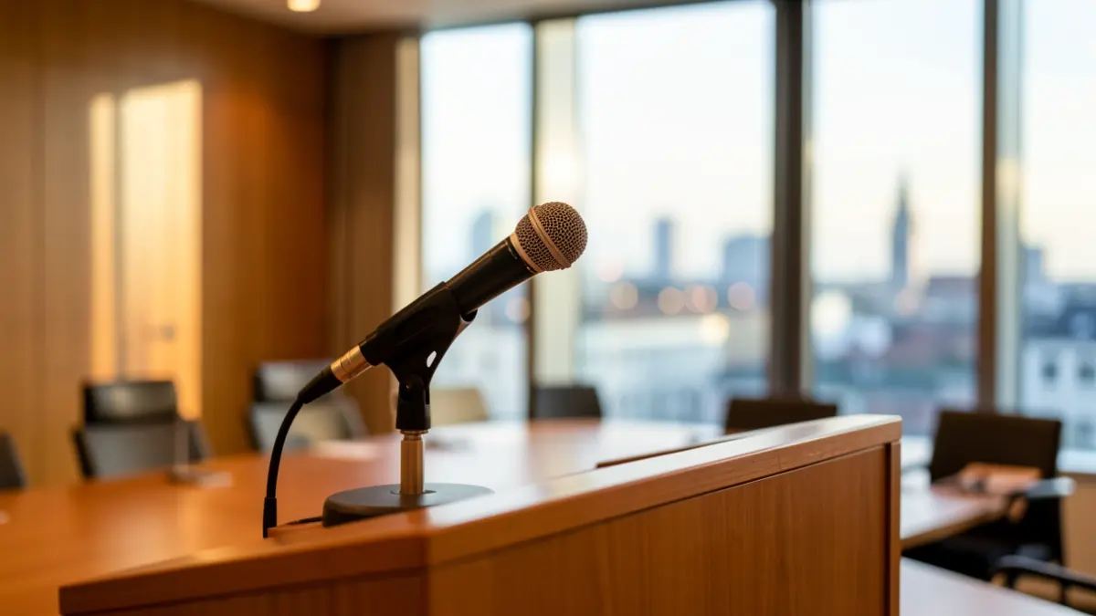 Generic image of a microphone on a podium.