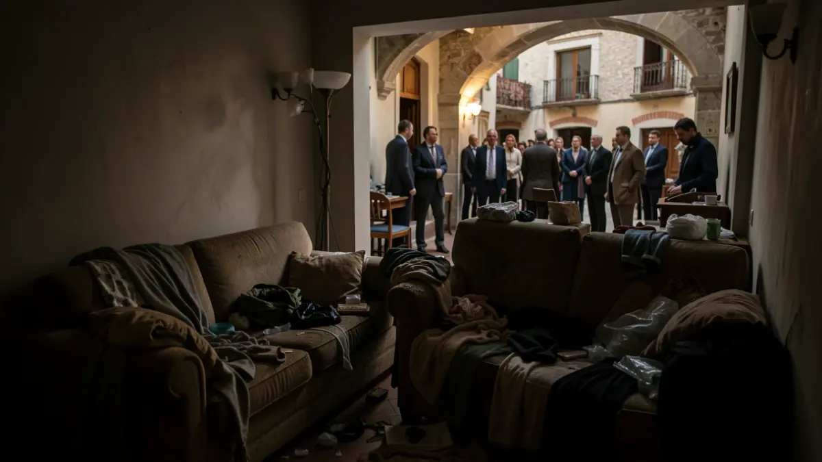 Imagen genérica de un interior de apartamento desordenado, sugiriendo una escena del crimen.