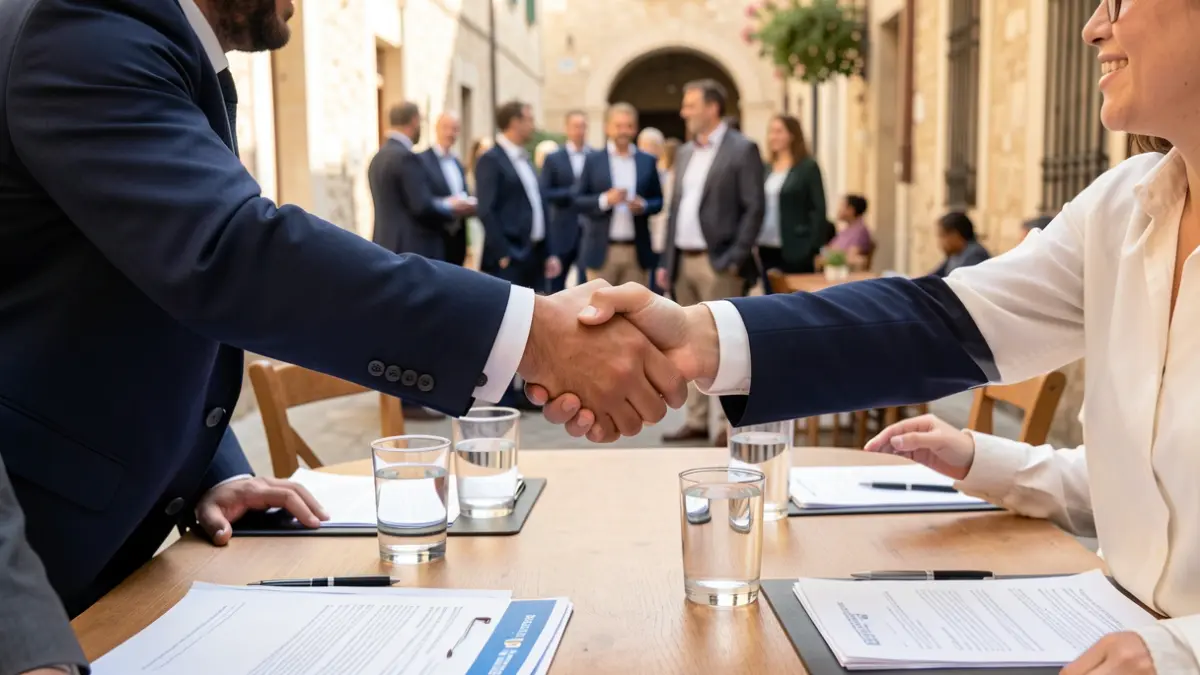 Imatge genèrica de mans col·laborant en un entorn empresarial mediterrani.