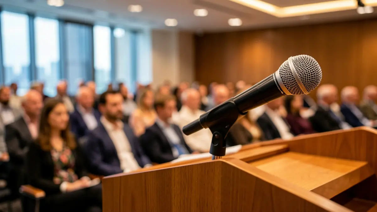 Generic image of a microphone on a podium.