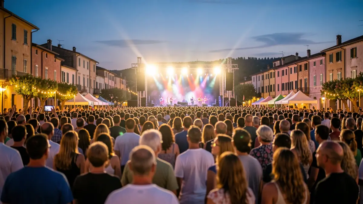 Generic image of an outdoor music festival at dusk.