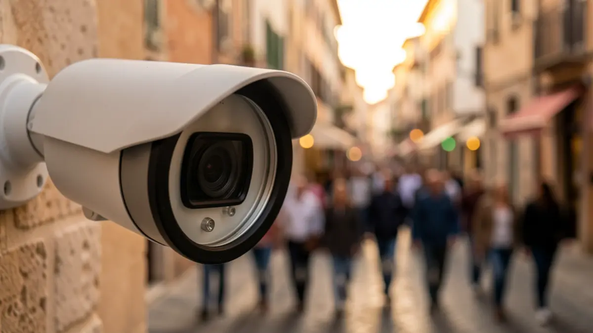 Imatge d'una càmera de vigilància amb un carrer de Dénia al fons.