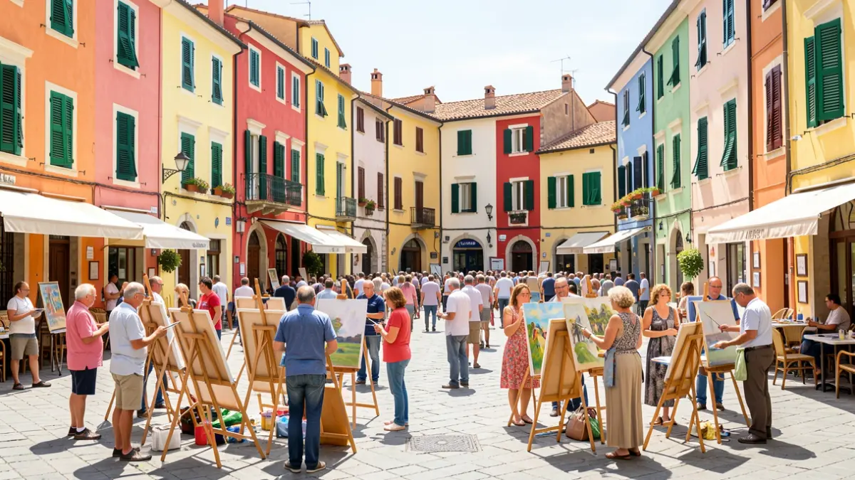 Imagen genérica de un concurso de pintura al aire libre en una plaza mediterránea.