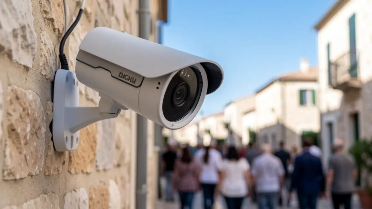 Imagen genérica de una cámara de seguridad instalada en una pared urbana.