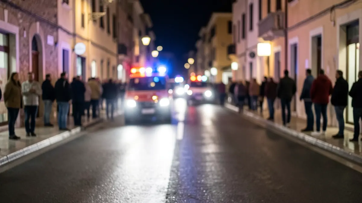 Generic image of emergency lights on wet asphalt.