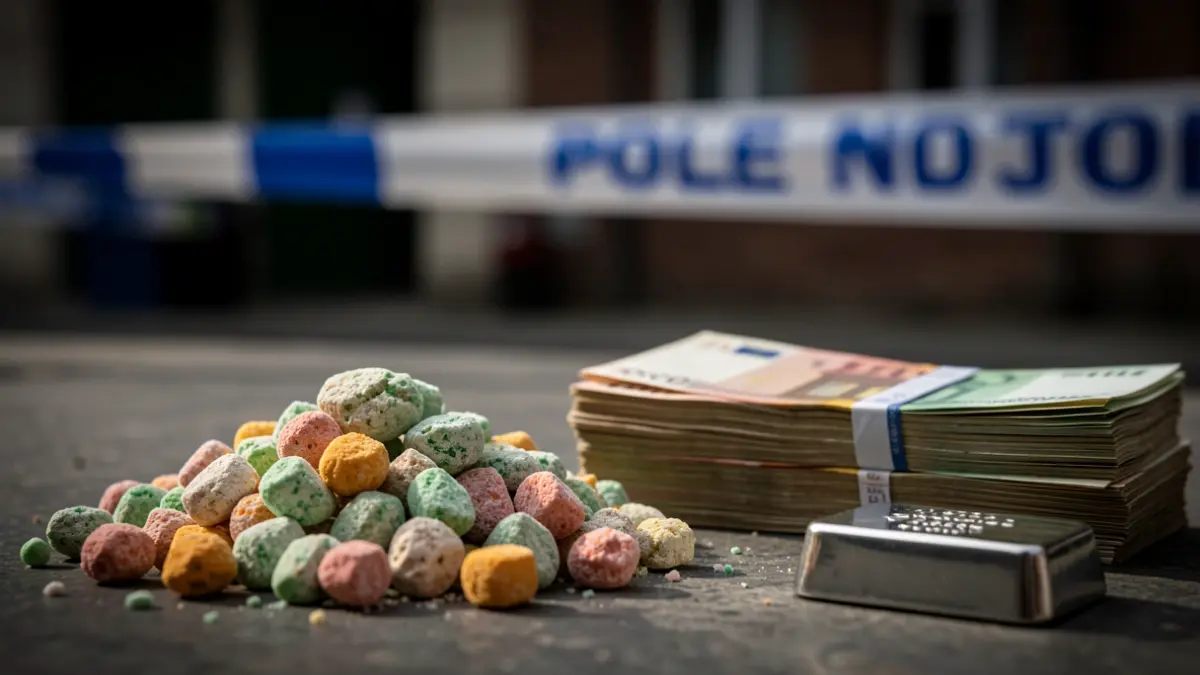 Imagen genérica de drogas, dinero y armas intervenidas por la policía.