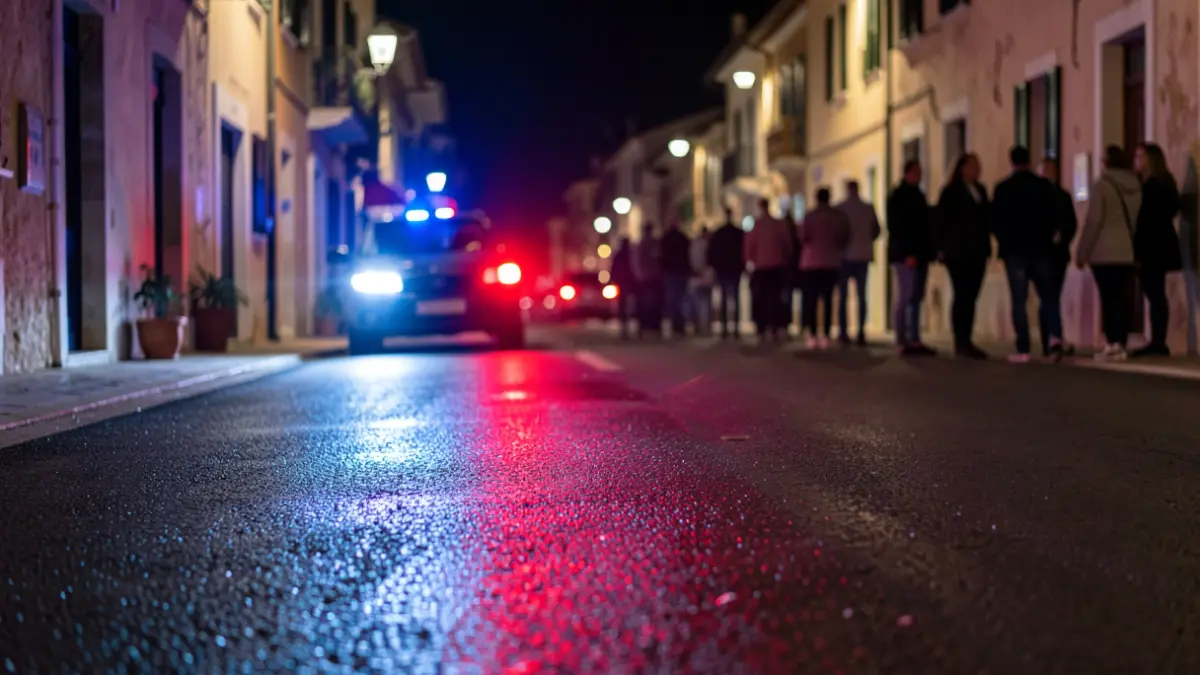 Generic image of police emergency lights reflecting on wet asphalt at night.