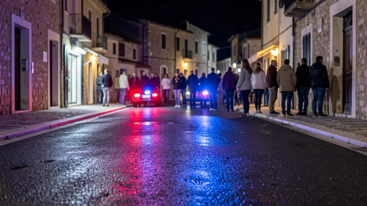 Imagen genérica de luces de emergencia policiales reflejándose en asfalto mojado.