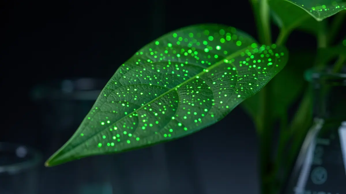 Imagen genérica de plantas bioluminiscentes en un entorno de laboratorio para la investigación científica.