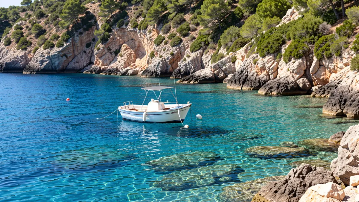 Generic image of a boat anchored in clear waters of the Valencian coast.