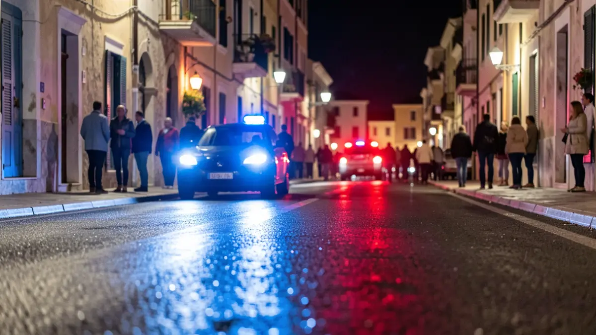Imatge genèrica de llums d'emergència policials reflectint-se en asfalt mullat a la nit.