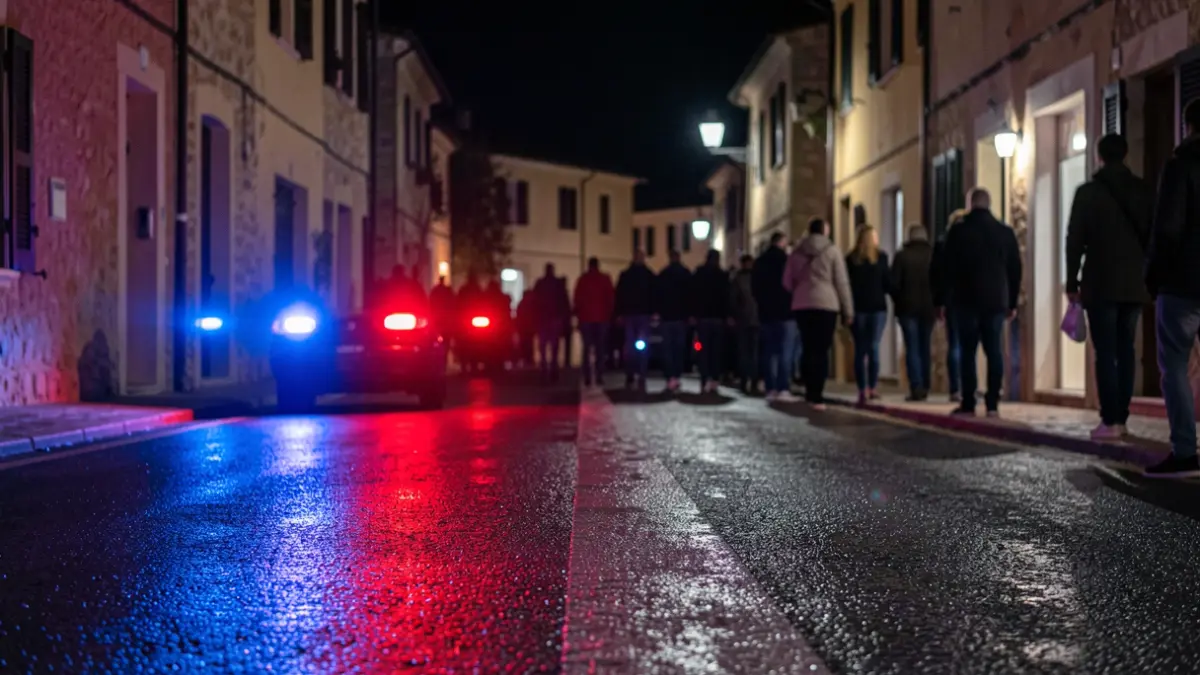 Imatge genèrica de llums d'emergència policials reflectint-se en asfalt mullat a la nit.