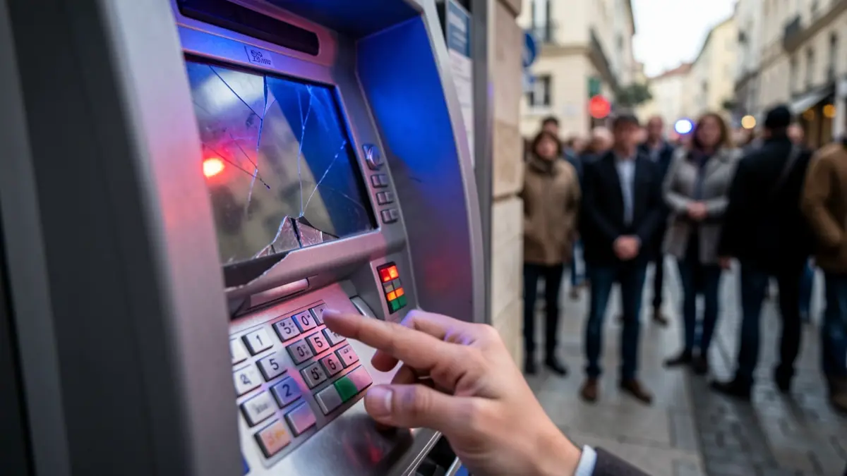 Imatge genèrica d'un caixer automàtic amb llums d'emergència.