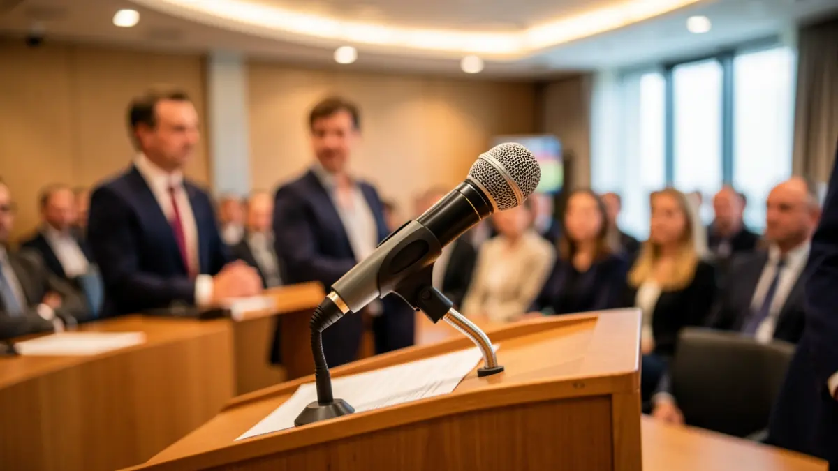 Generic image of a microphone on a podium.