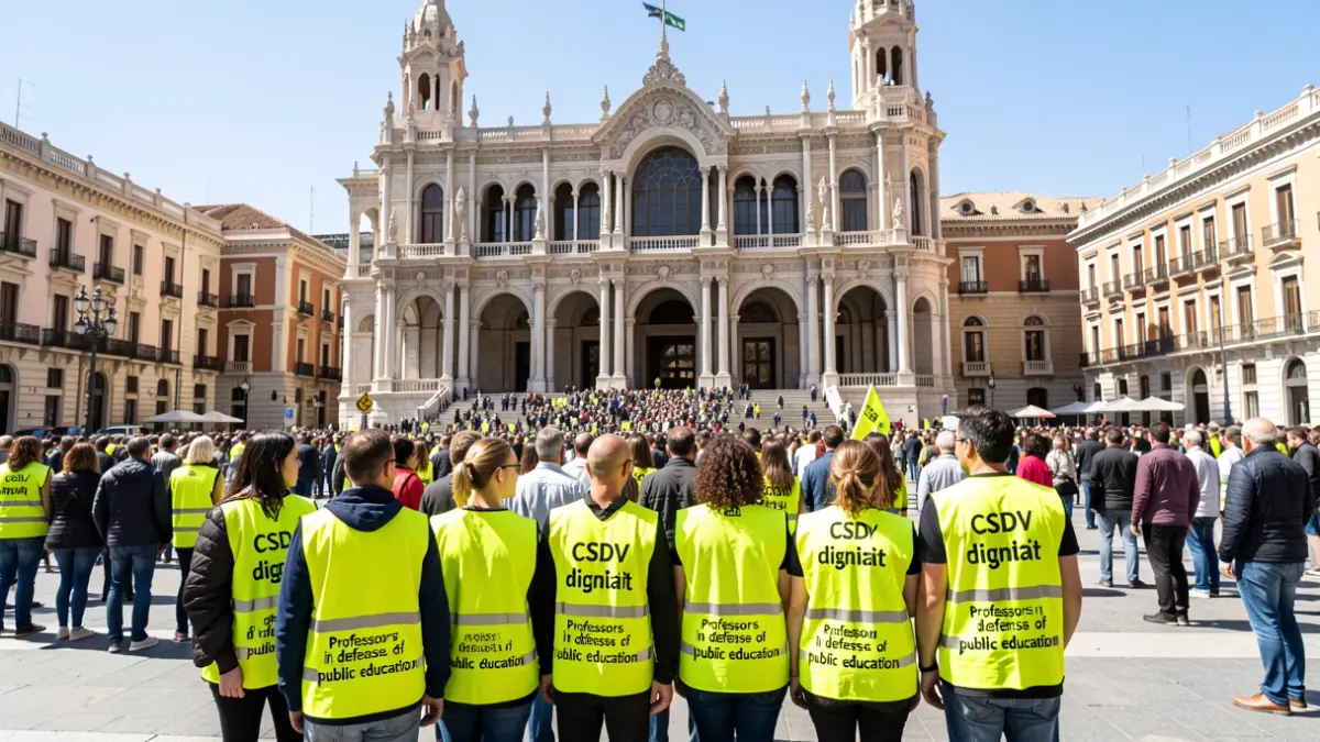 Imagen genérica de manifestantes con chalecos amarillos frente al Palau de la Música de Valencia.