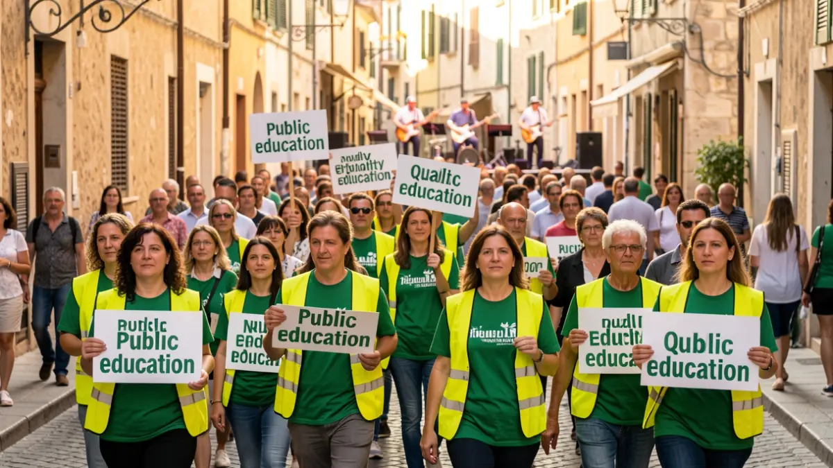 Imagen genérica de docentes manifestándose por las calles de Valencia con pancartas.