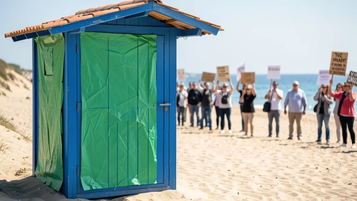 Imatge genèrica de la porta de la Barraca a Xàbia coberta de paper verd durant una protesta de docents.