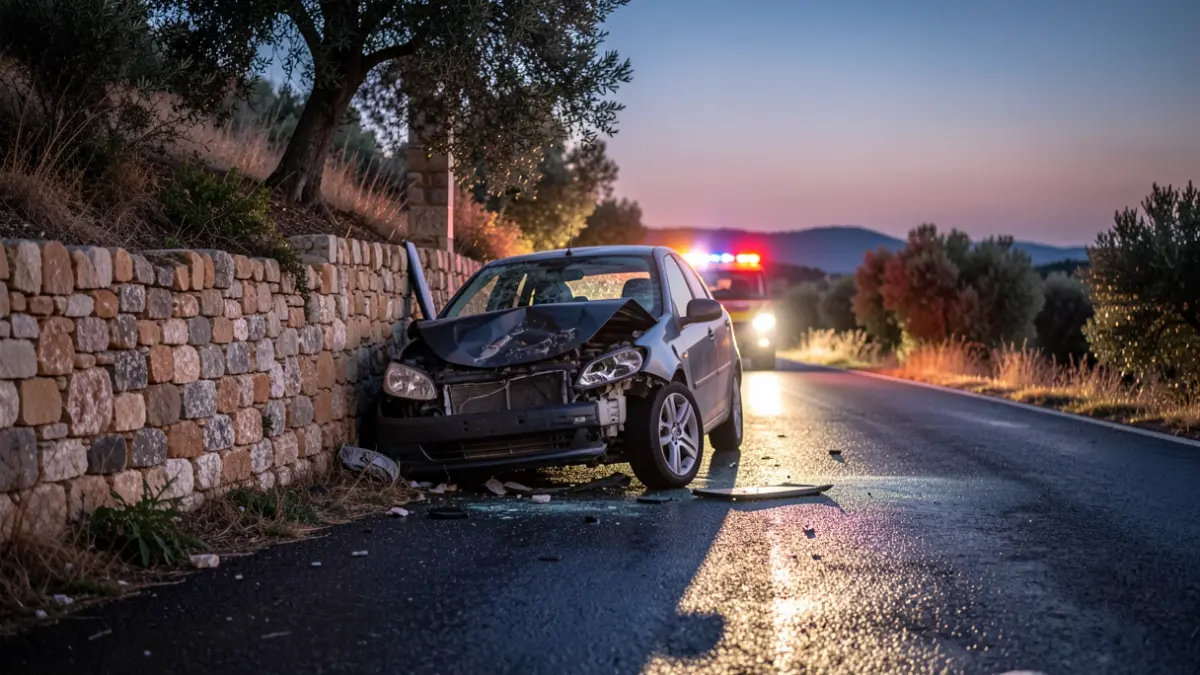 Imagen genérica de un accidente de tráfico con un coche estrellado contra un muro.