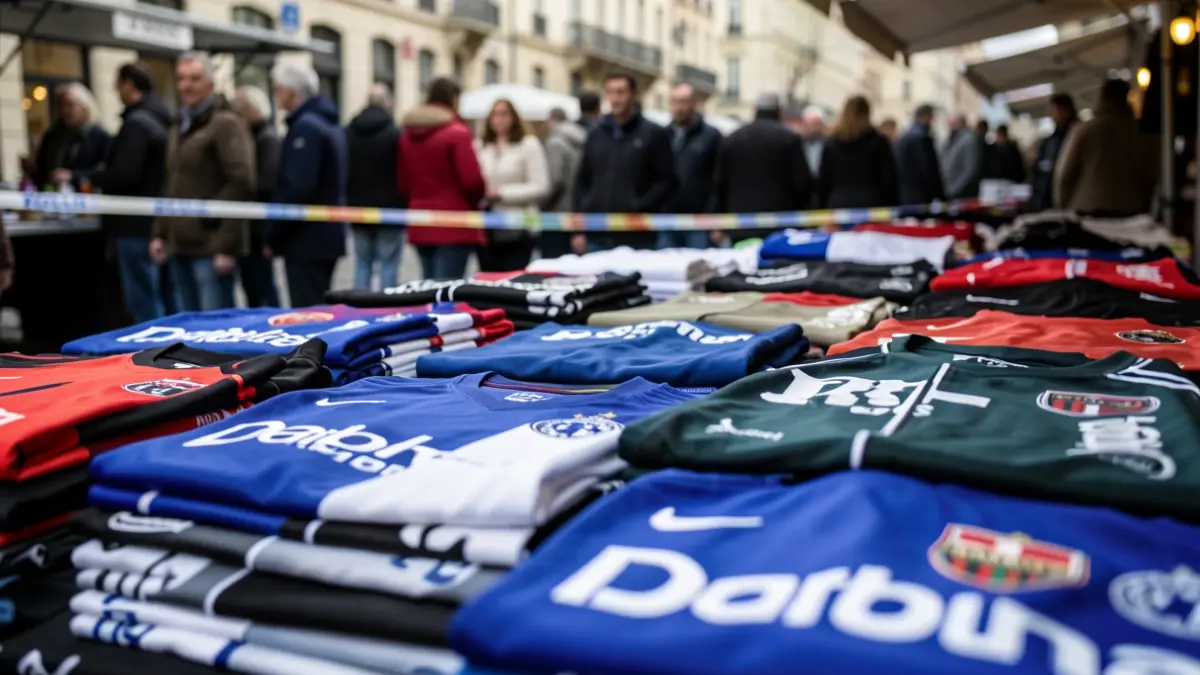 Imagen genérica de ropa falsificada en puestos de mercado.