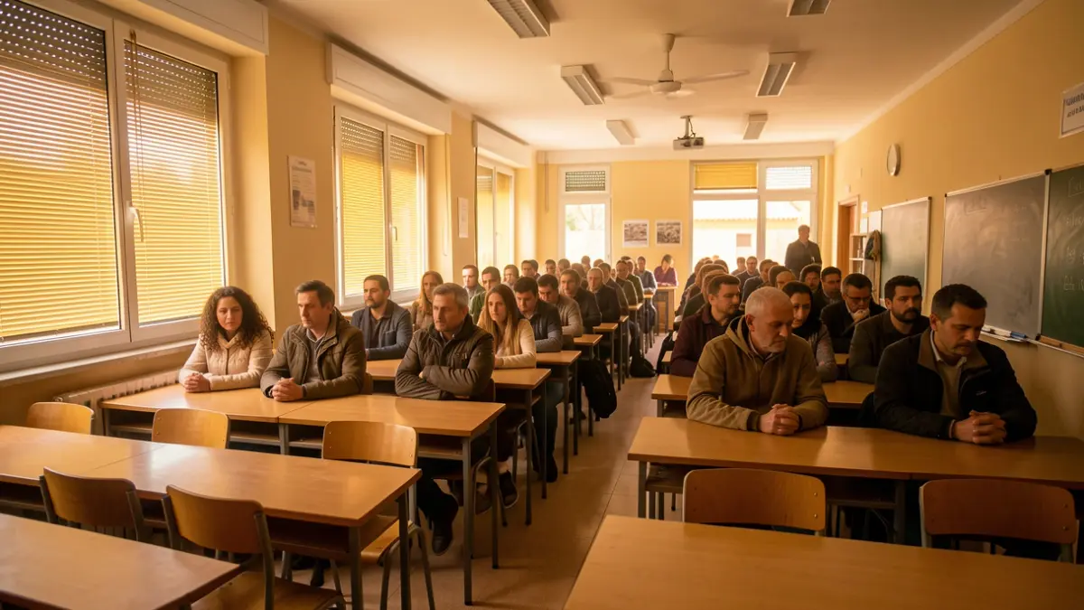 Imagen genérica de un aula con las persianas bajadas por el calor.