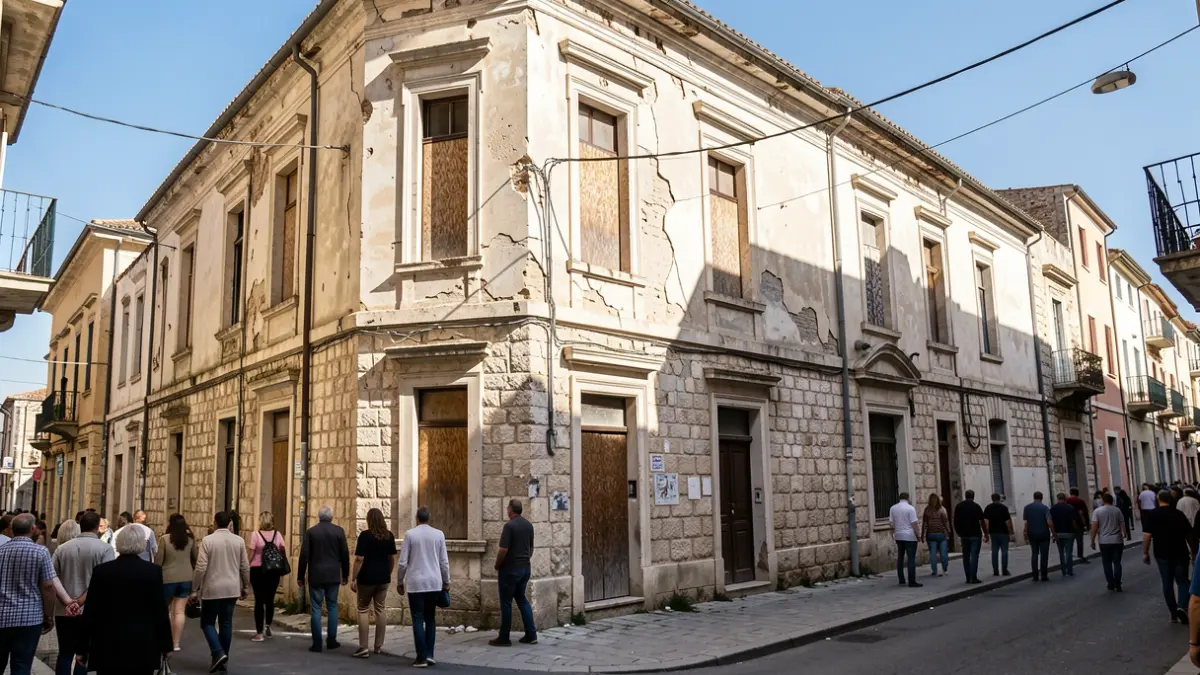 Imatge de la façana deteriorada de l'antic cinema del barri de Batoi a Alcoi.