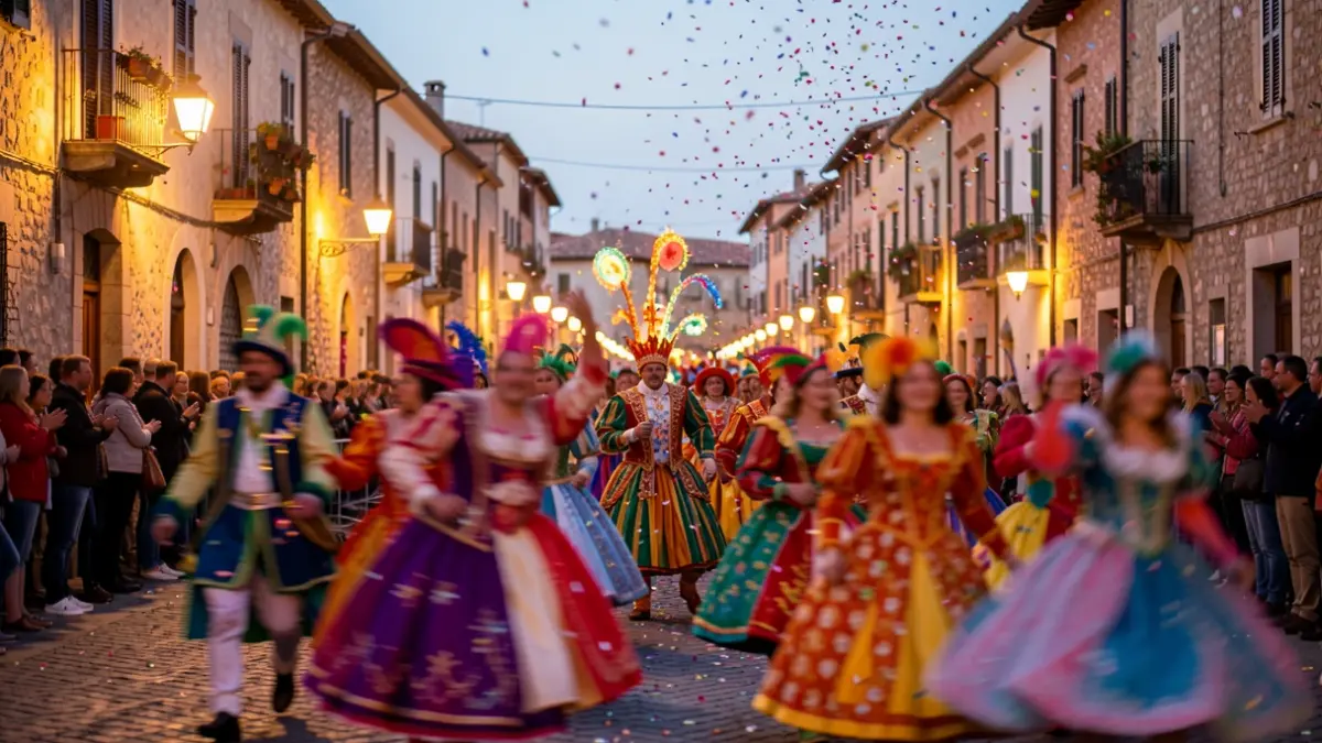 Imagen genérica de un desfile de carnaval en una plaza mediterránea al atardecer.