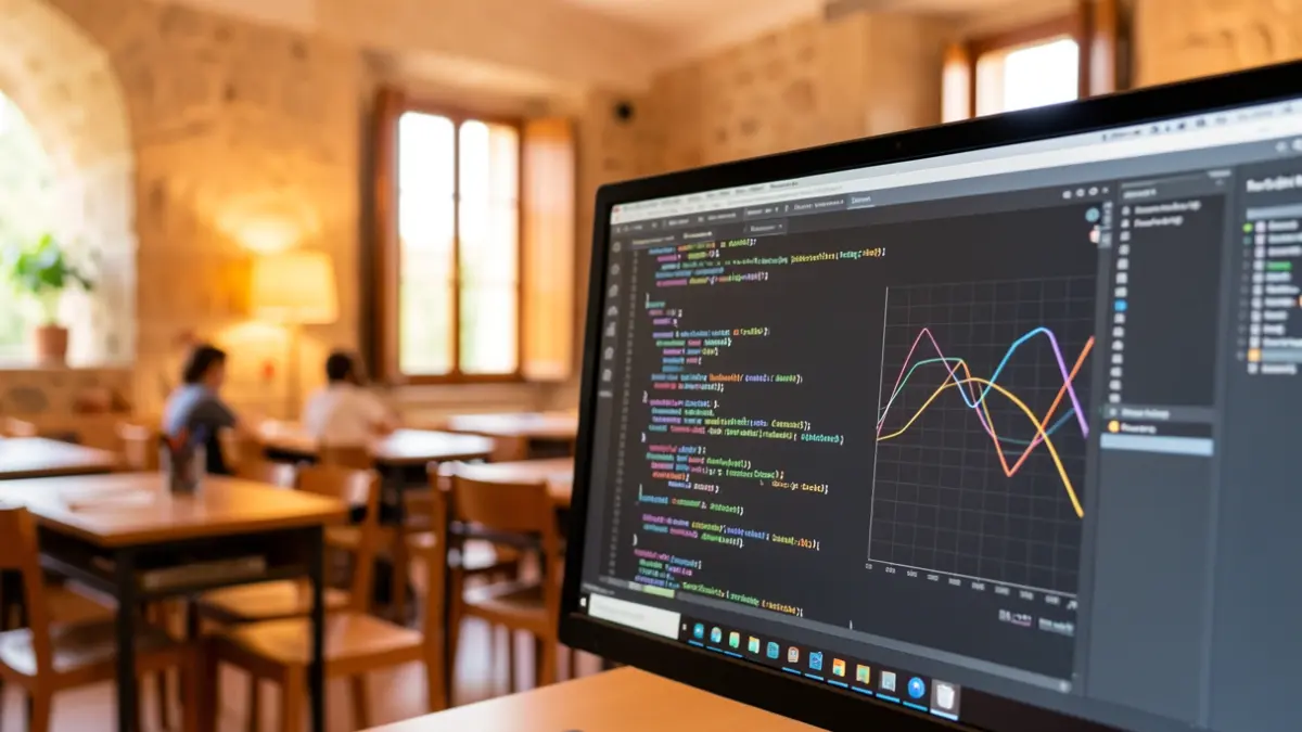 Imatge genèrica d'una pantalla amb codi i un gràfic en un entorn educatiu.