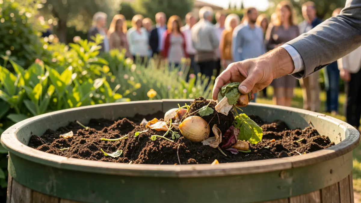 Generic image of a domestic compost bin in a garden.