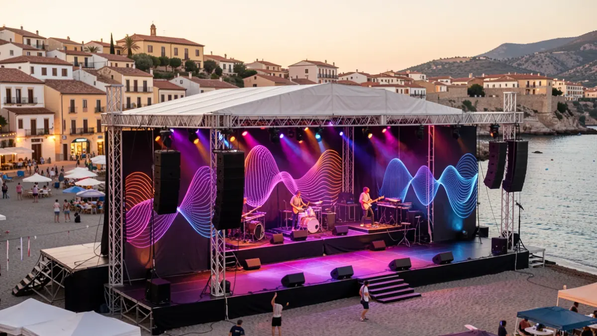 Generic image of an outdoor music festival near the sea in a Mediterranean town.