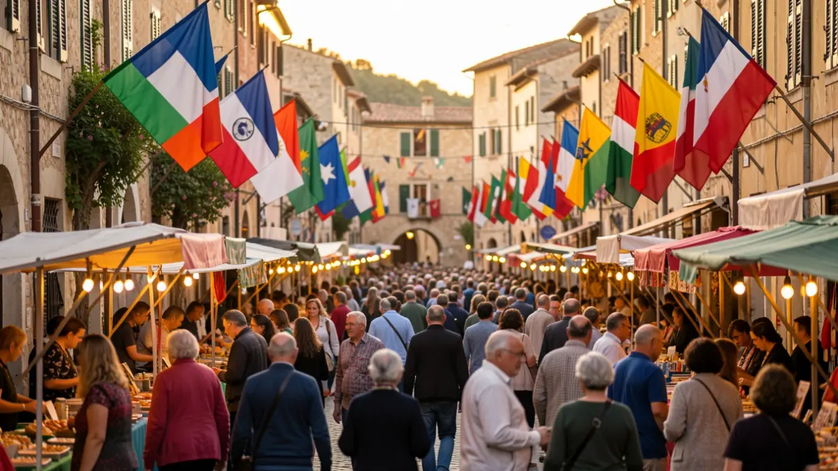 Generic image of an international festival with stalls and people.