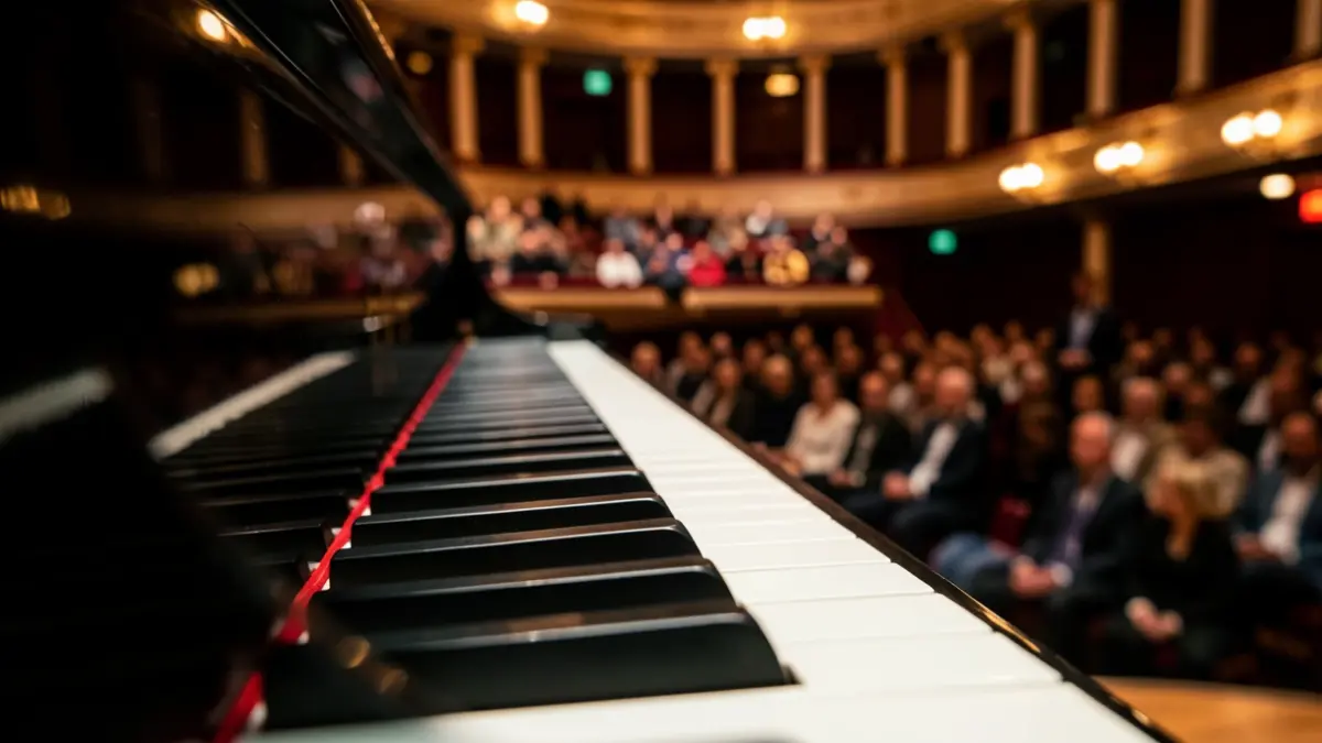Imatge genèrica de tecles de piano en un escenari de concert.