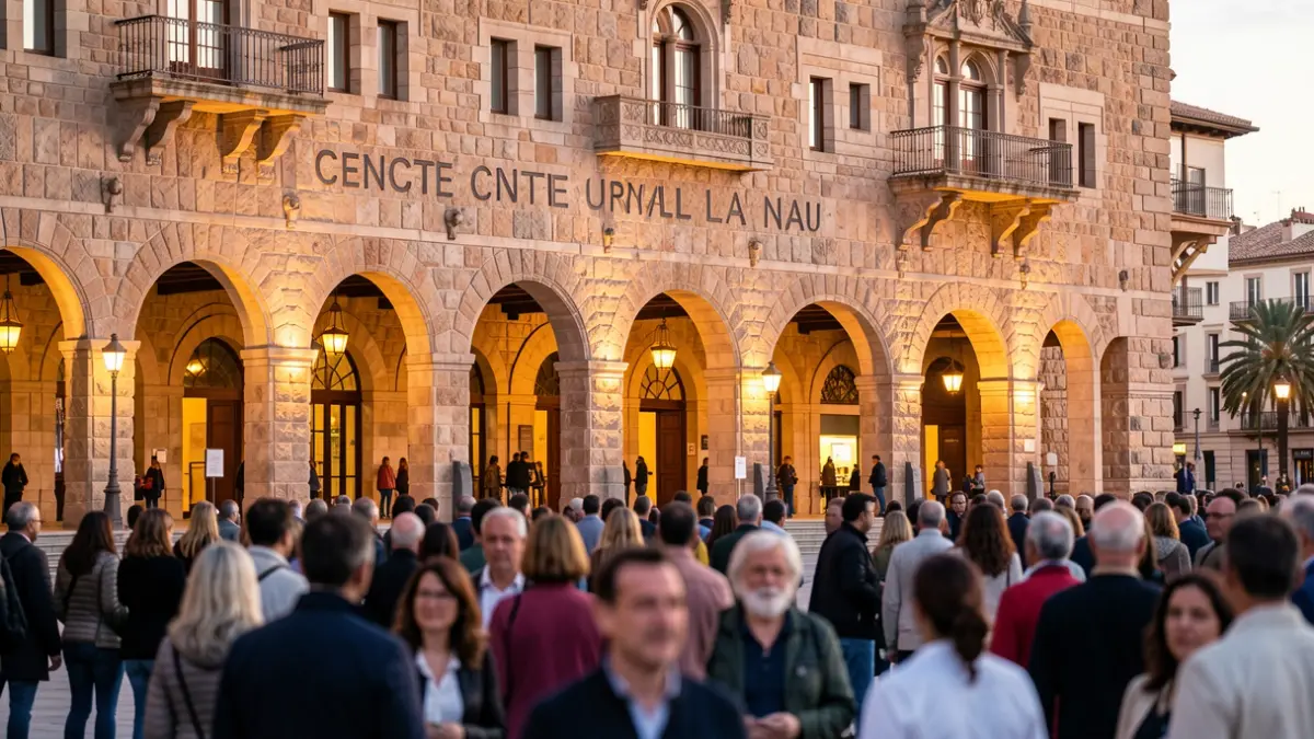 Imatge genèrica del Centre Cultural La Nau de València il·luminat de nit.