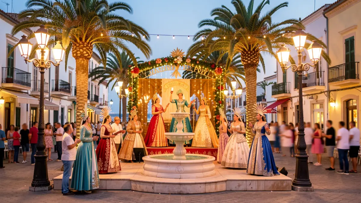 Imagen genérica de una celebración festiva con escenario decorado y público.
