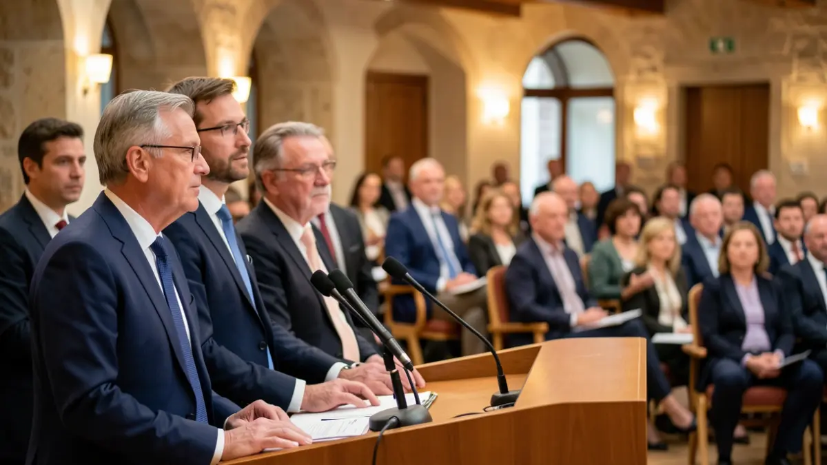 Generic image of political and business leaders at an economic forum.