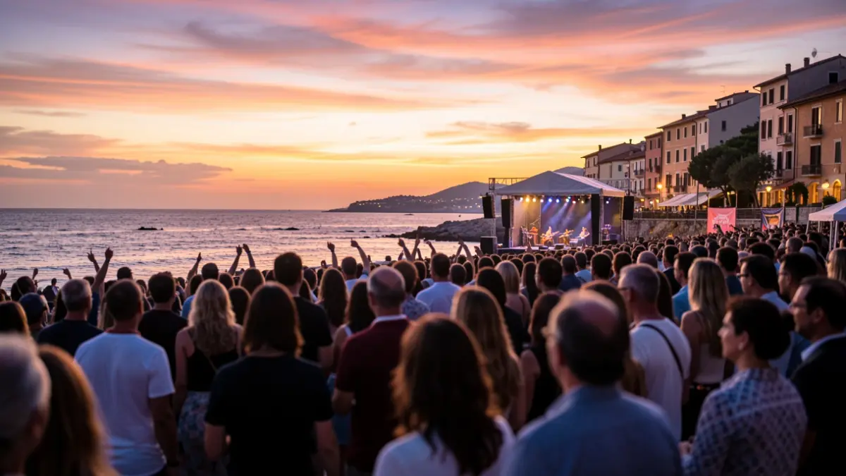 Generic image of a music festival on the Mediterranean coast at sunset.
