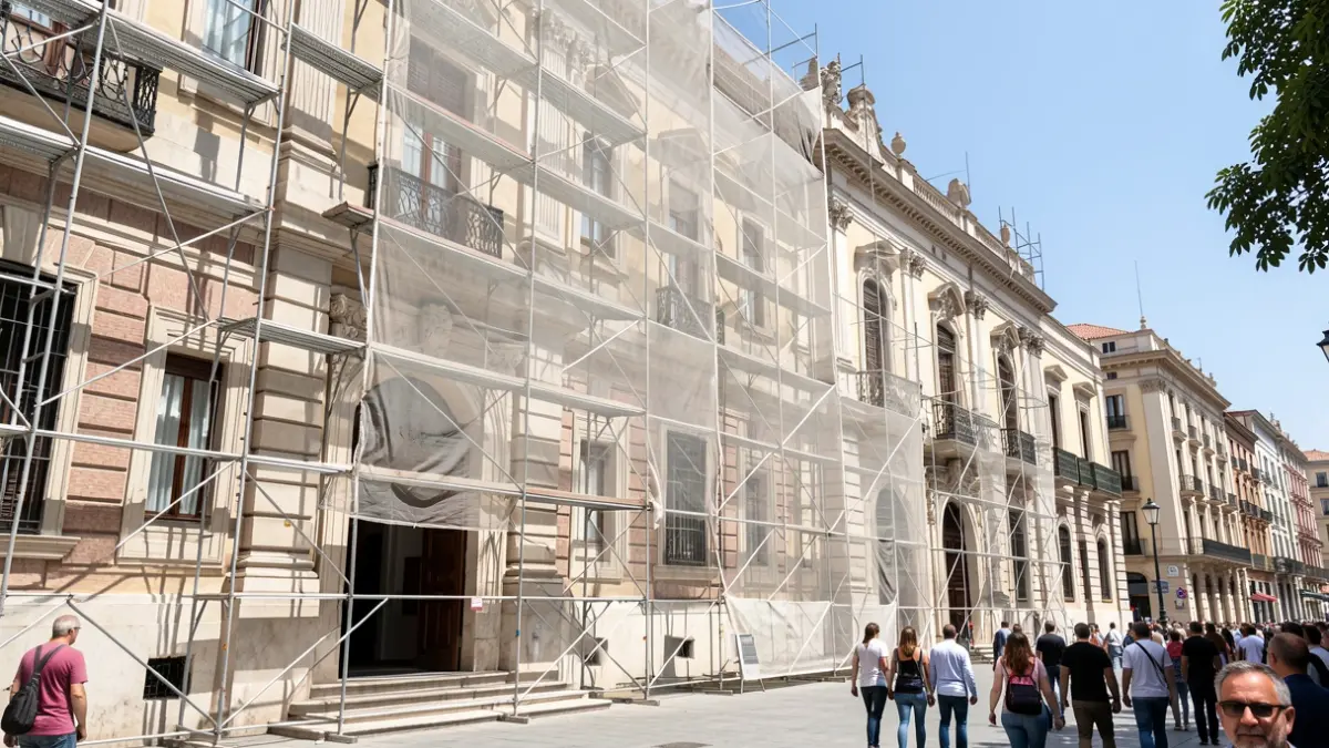Imagen genérica de la fachada del Palacio del Marqués de Dos Aguas, parcialmente cubierta por obras.
