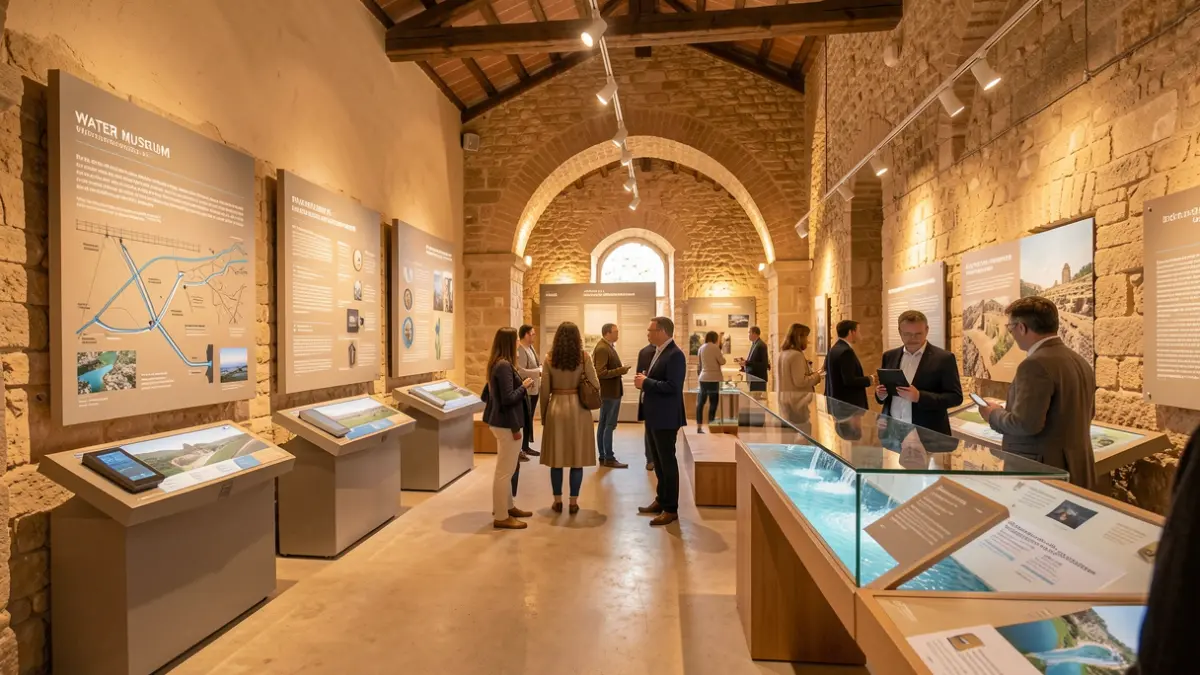 Interior del Museu de l'Aigua d'Elx amb exposicions interactives sobre la gestió de l'aigua.