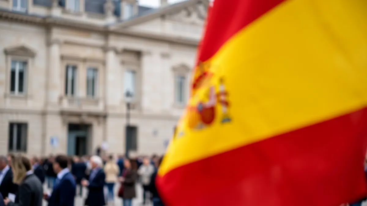 Imagen genérica de la bandera española frente a un edificio oficial.