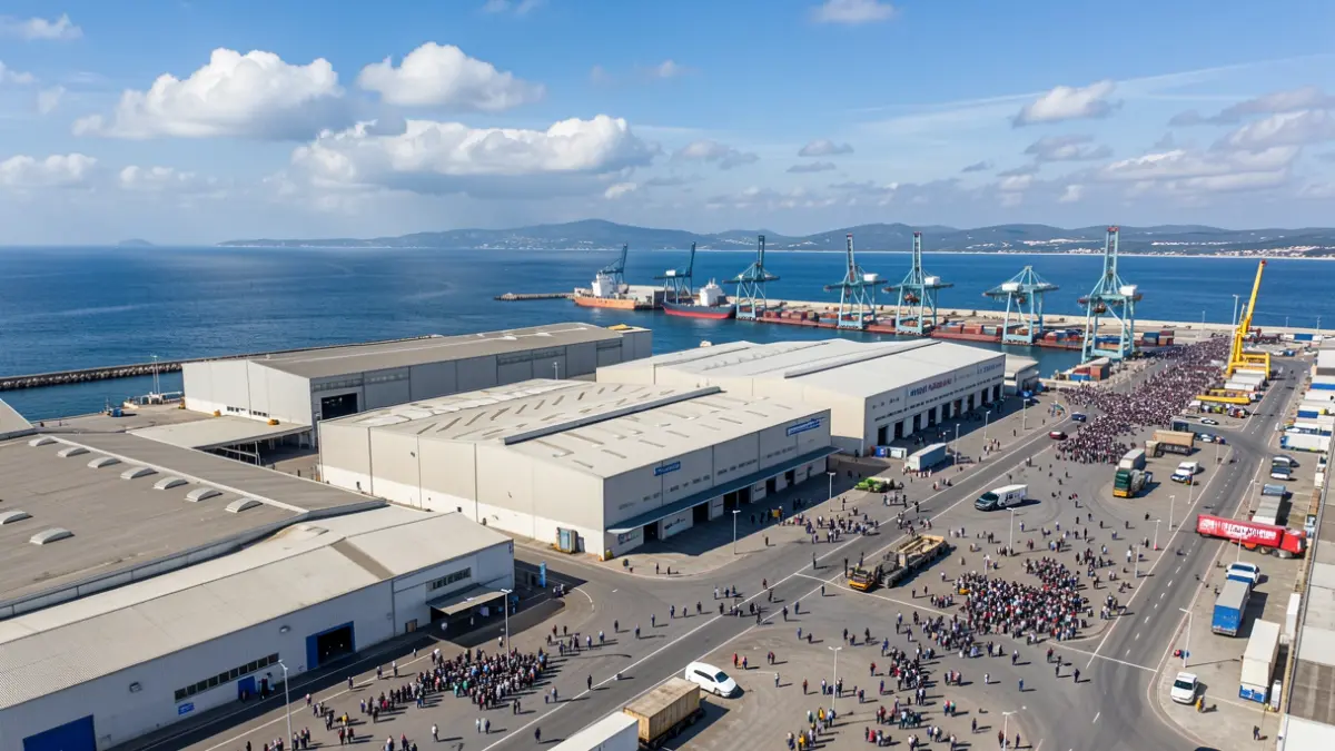 Imatge genèrica d'un port industrial amb magatzems i grues.