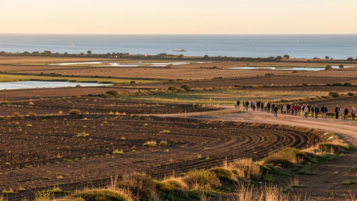 Generic image of rural landscape in La Safor with marshland and sea in the background.