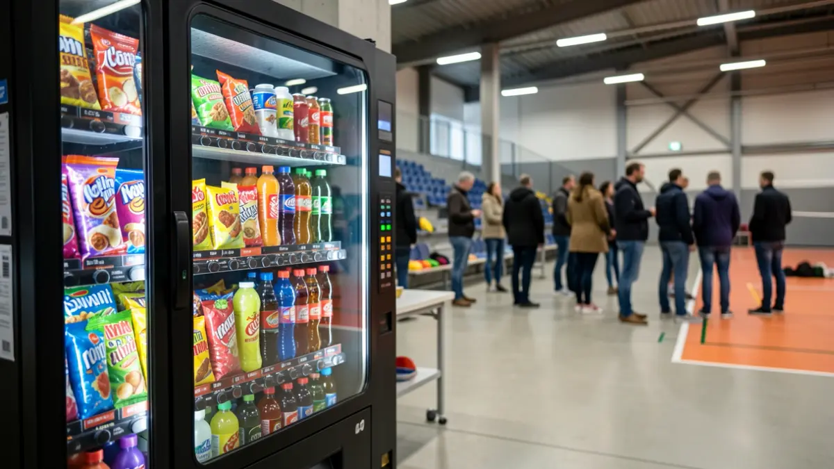 Generic image of a vending machine with unhealthy products in a sports facility.