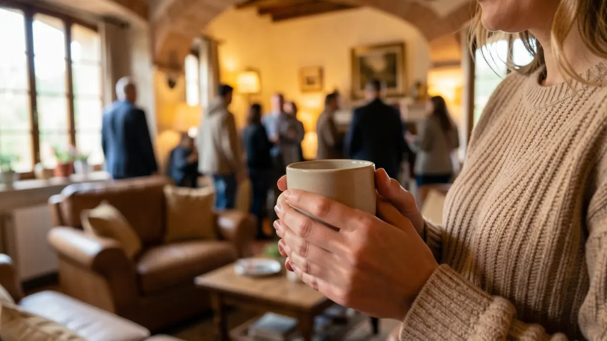 Generic image of hands holding a warm mug in a domestic setting.