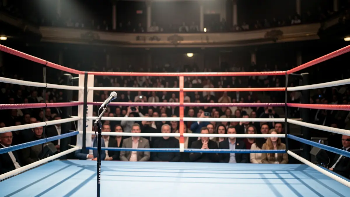 Generic image of a theater stage set up as a boxing ring.
