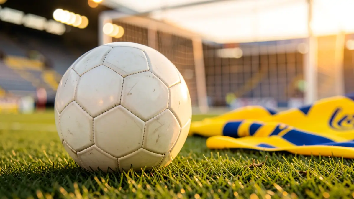 Generic image of a soccer ball on grass with details of the Villarreal CF jersey.