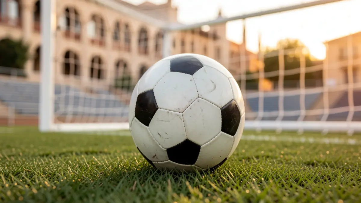 Imatge genèrica d'un camp de futbol amb una pilota i la porteria al fons.