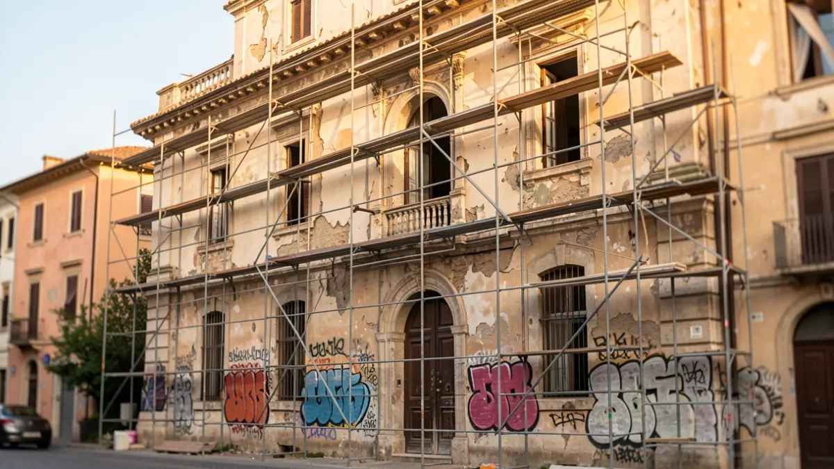 Imatge genèrica d'un edifici en rehabilitació.