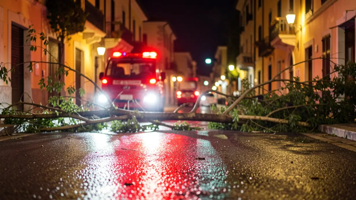 Imagen genérica de luces de emergencia en una vía urbana durante la noche.