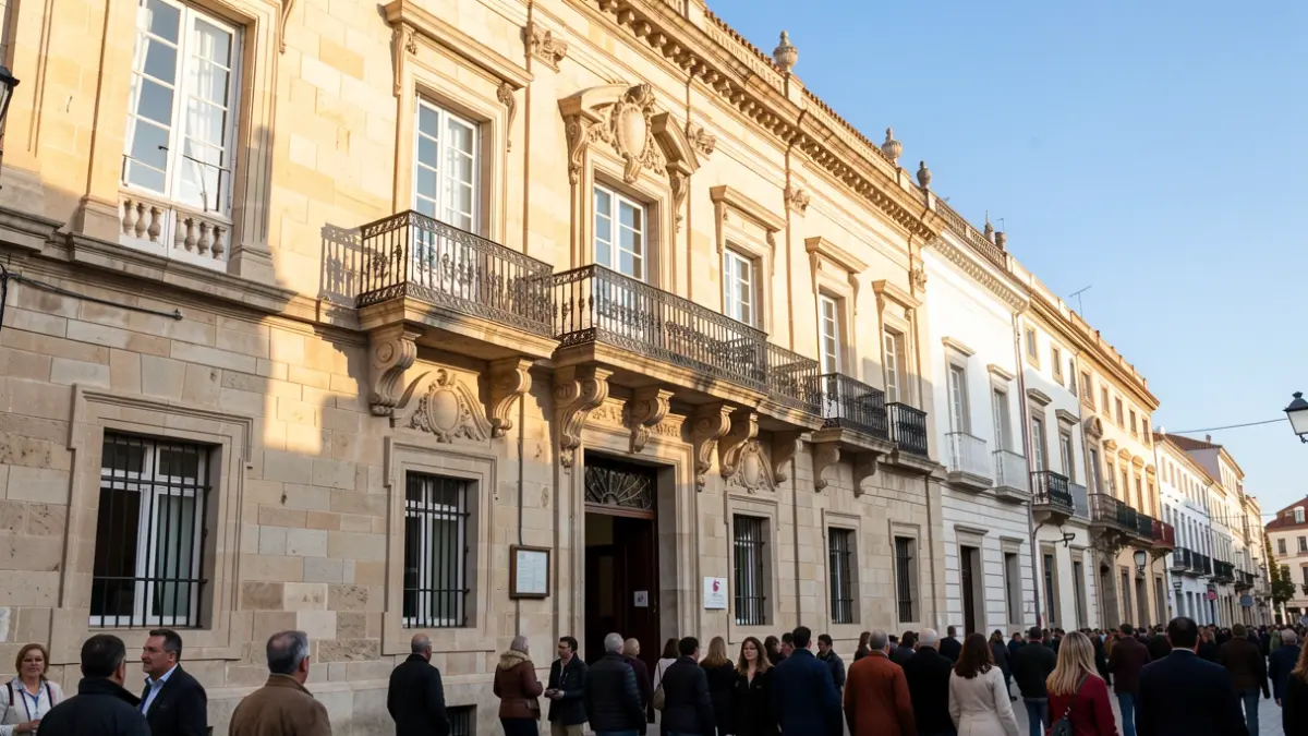 Imatge genèrica de la façana d'un ajuntament a Alacant amb balcó i llum de vesprada.